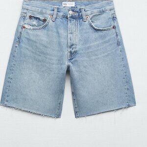 Zara Mid Rise Denim Shorts with Raw Hem